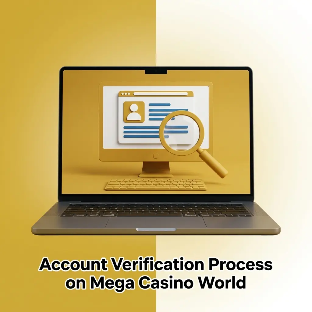 Account verification steps on Mega Casino World showing ID upload, address proof, and payment confirmation process.