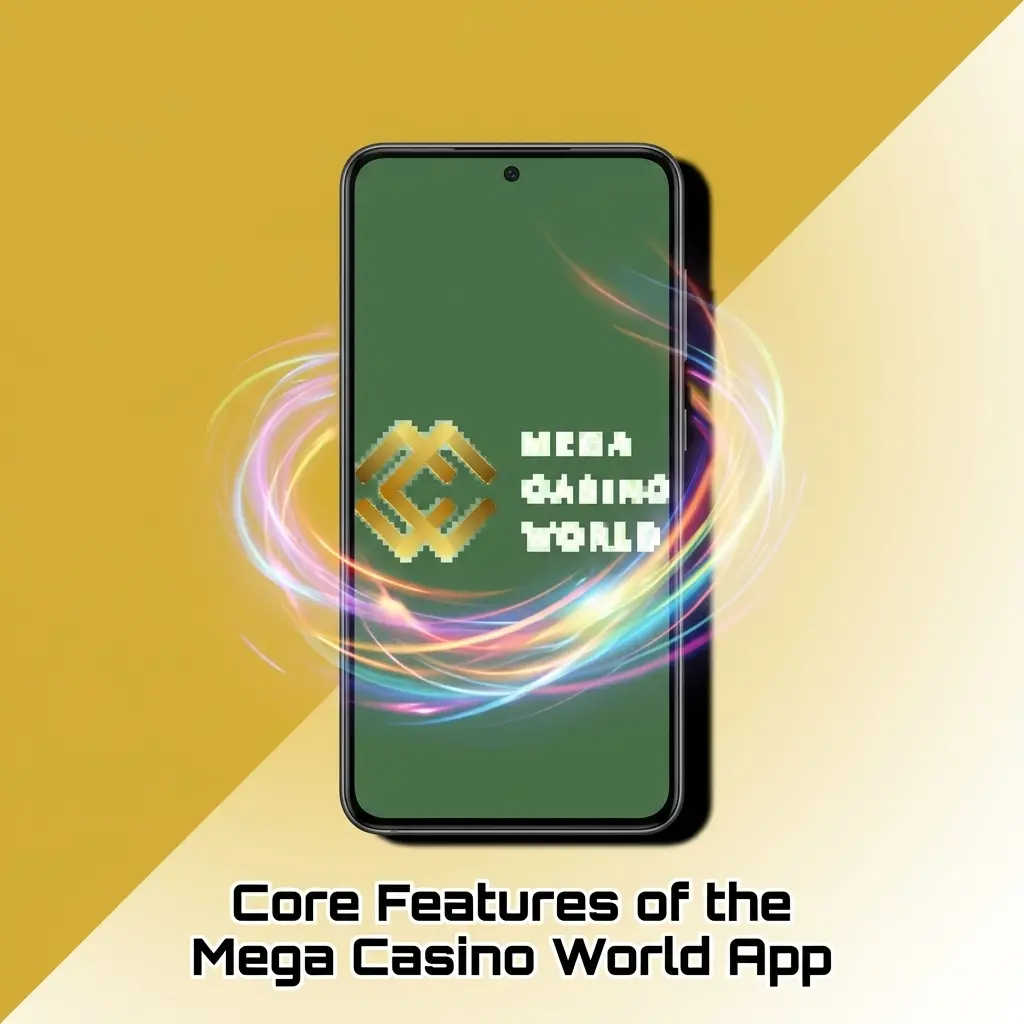 Mega Casino World app screen showing live odds, HD casino streaming, biometric login, and bet slip on mobile device.