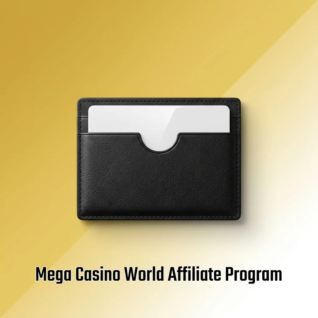 Mega Casino World Affiliate Program banner showing revenue share earnings up to 40% for referred players