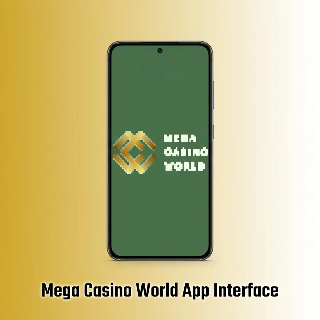 Mega Casino World app home screen with Sportsbook and Casino tabs, plus Deposit, Live Betting, and My Account navigation