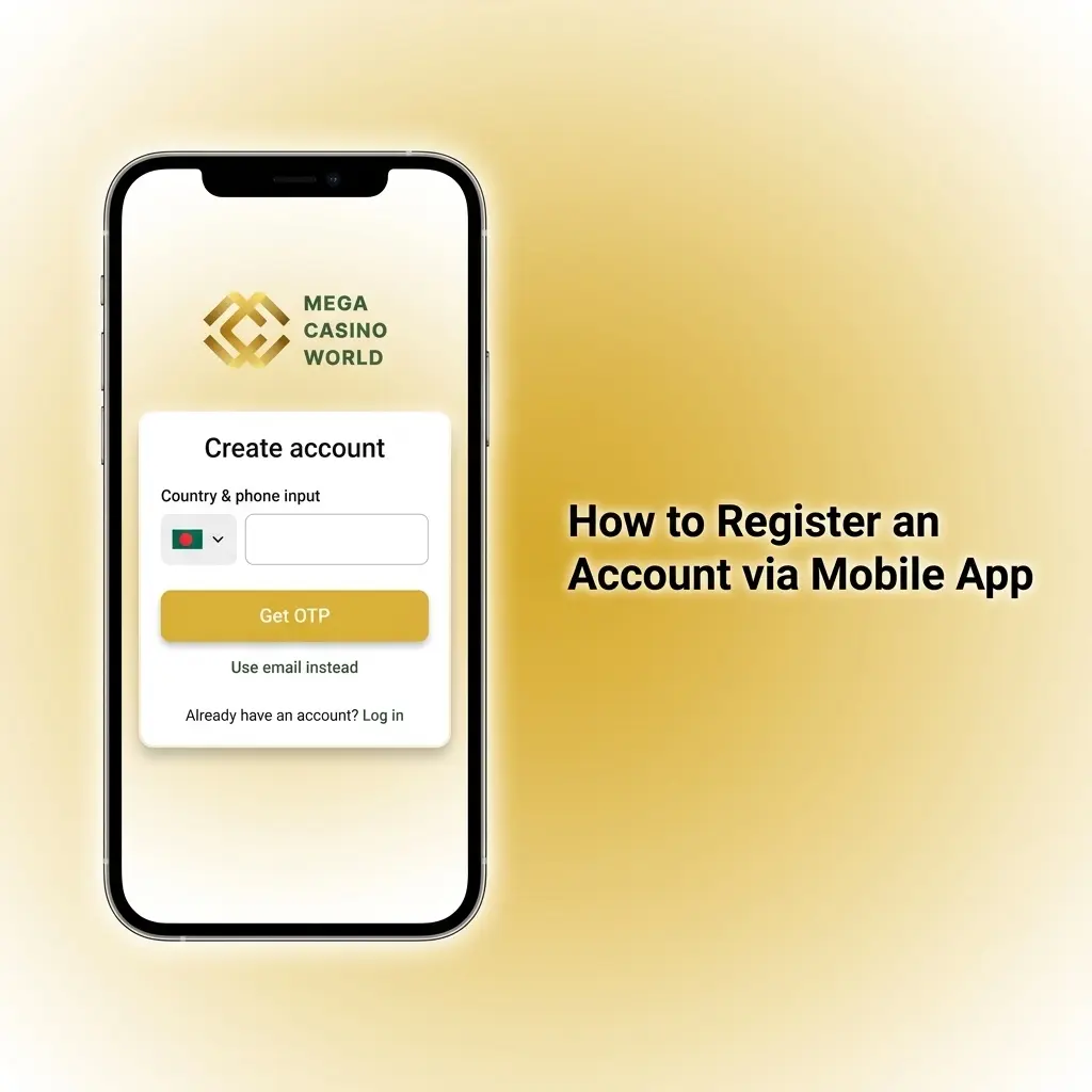 Step-by-step guide to registering a Mega Casino World account via mobile app using BDT and promo code MCW150