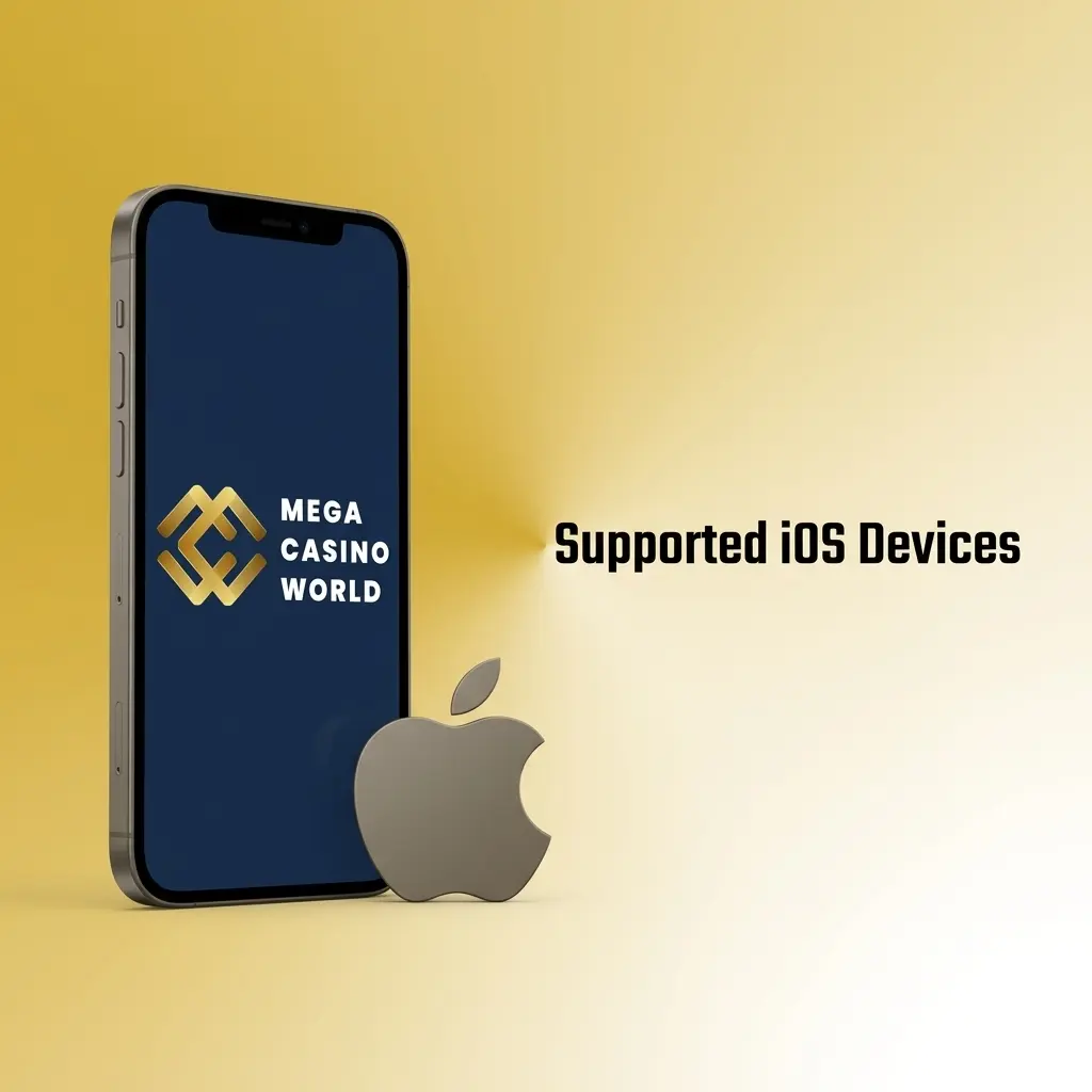 Supported iOS devices for Mega Casino World app: iPhone 12-15, iPad Air, iPad Pro, and iPod touch