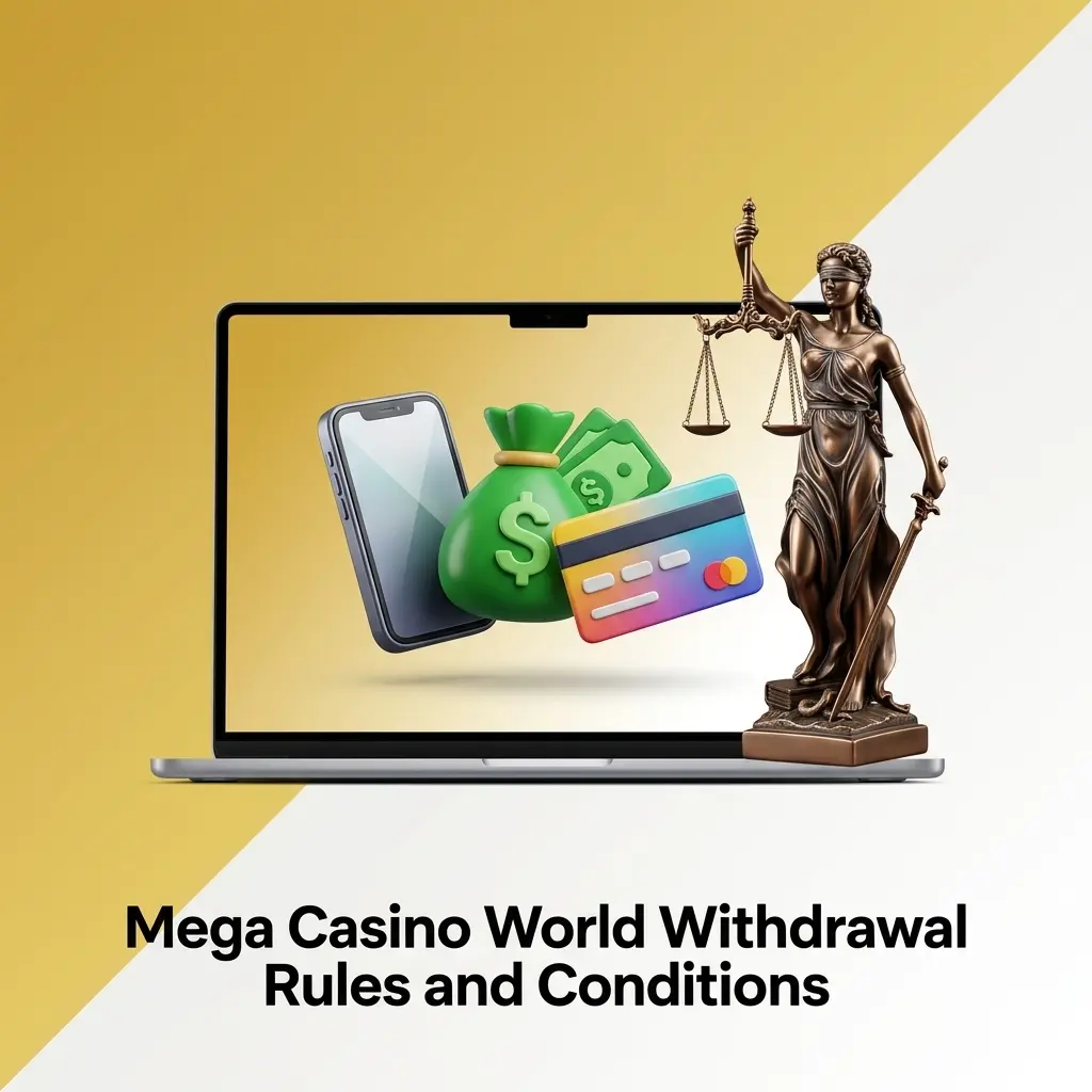 Mega Casino World withdrawal rules: ID verification, matching payment method, wagering requirement, single account, and minimum balance.