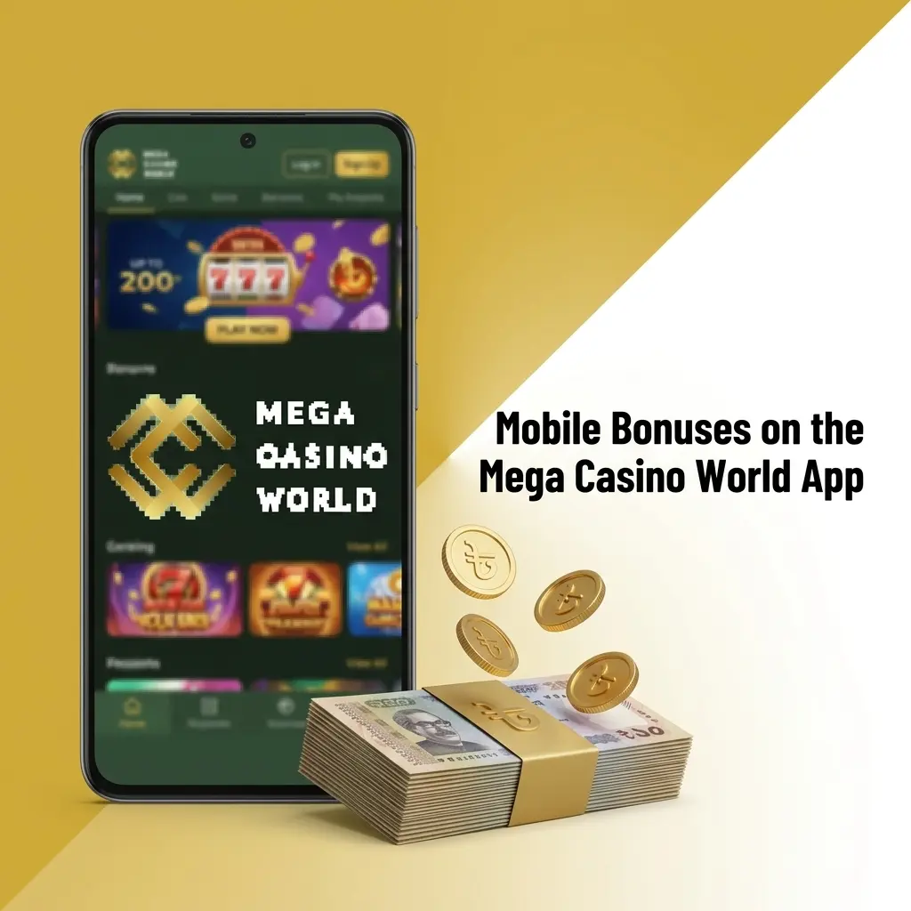 Mobile bonuses on Mega Casino World app: deposit offers, reload bonus, cashback, free spins, and accumulator boosts for players.
