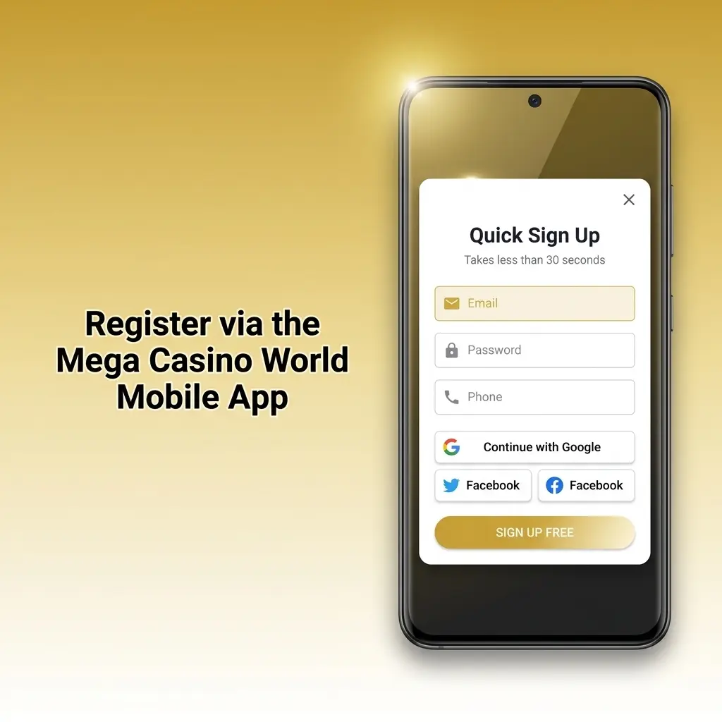 Step-by-step guide to registering on Mega Casino World via the mobile app, from download to account verification.
